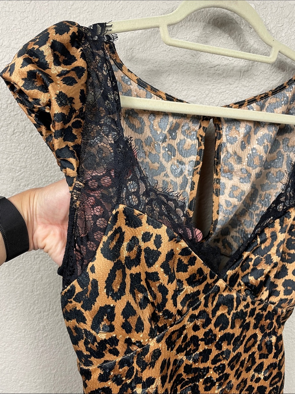 New Free People Foolish Heart Leopard Print Midi Dress Animal Lace Sz M - Picture 5 of 16